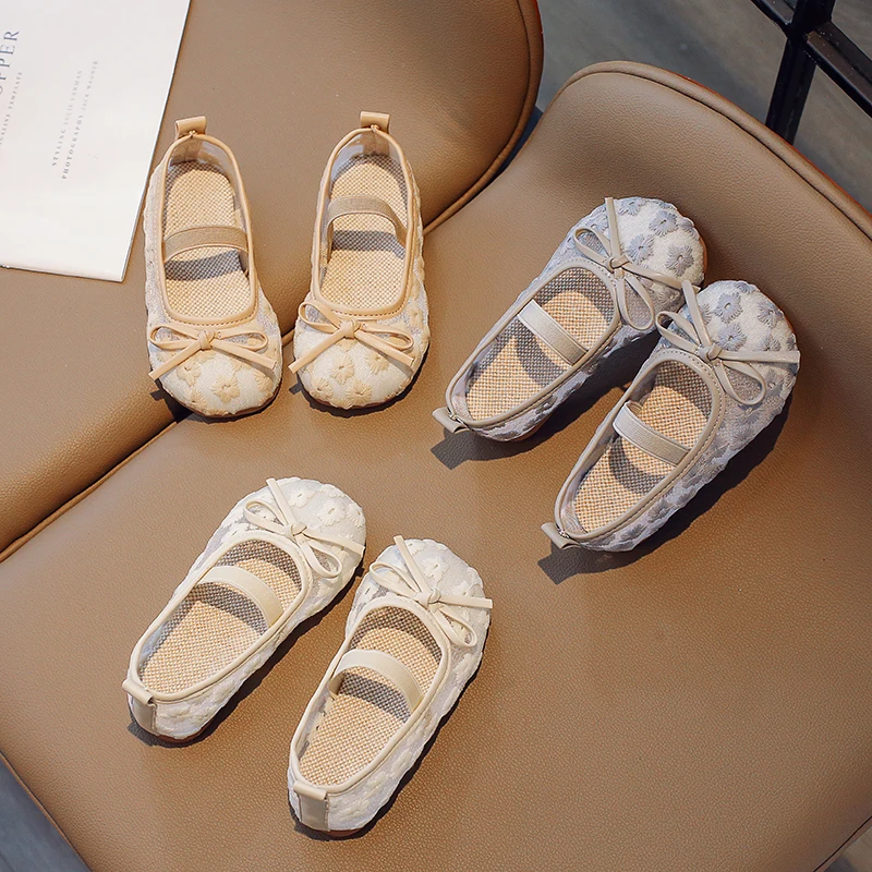 

Floral Embroidery Lace Ballet Flats Baby Girls 2026 Summer New Breathable Mesh Ballerinas Kids Cute Wedding Party Dress Shoes