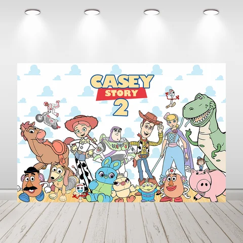 Bannière de fond personnalisée, décoration de fête d'anniversaire Toy Story pour garçon Woody Baby Shower, arrière-plan de photographie pour Studio Photo
