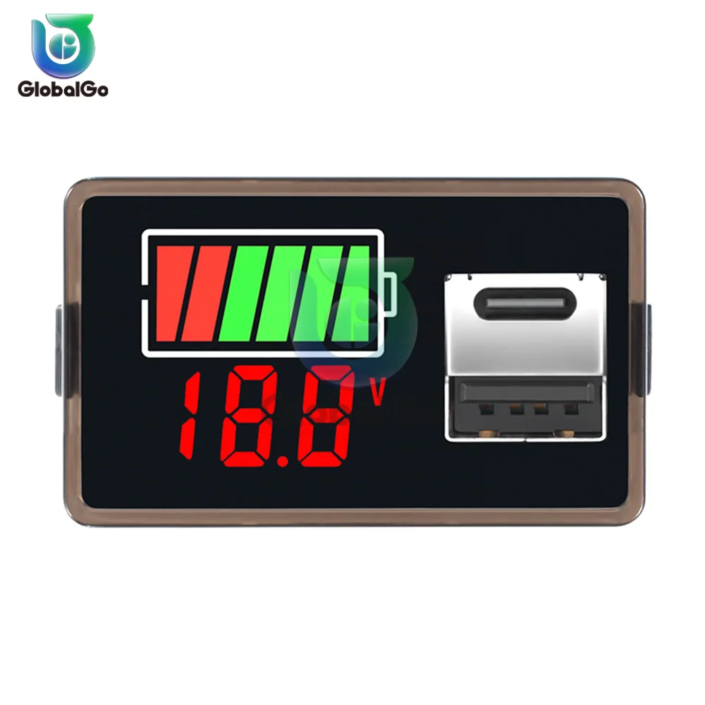 DC 8-100V Car Battery Charge Level Indicator 12V 24V 36V USB Lithium Battery Capacity Meter Tester Display LED Tester Voltmeter