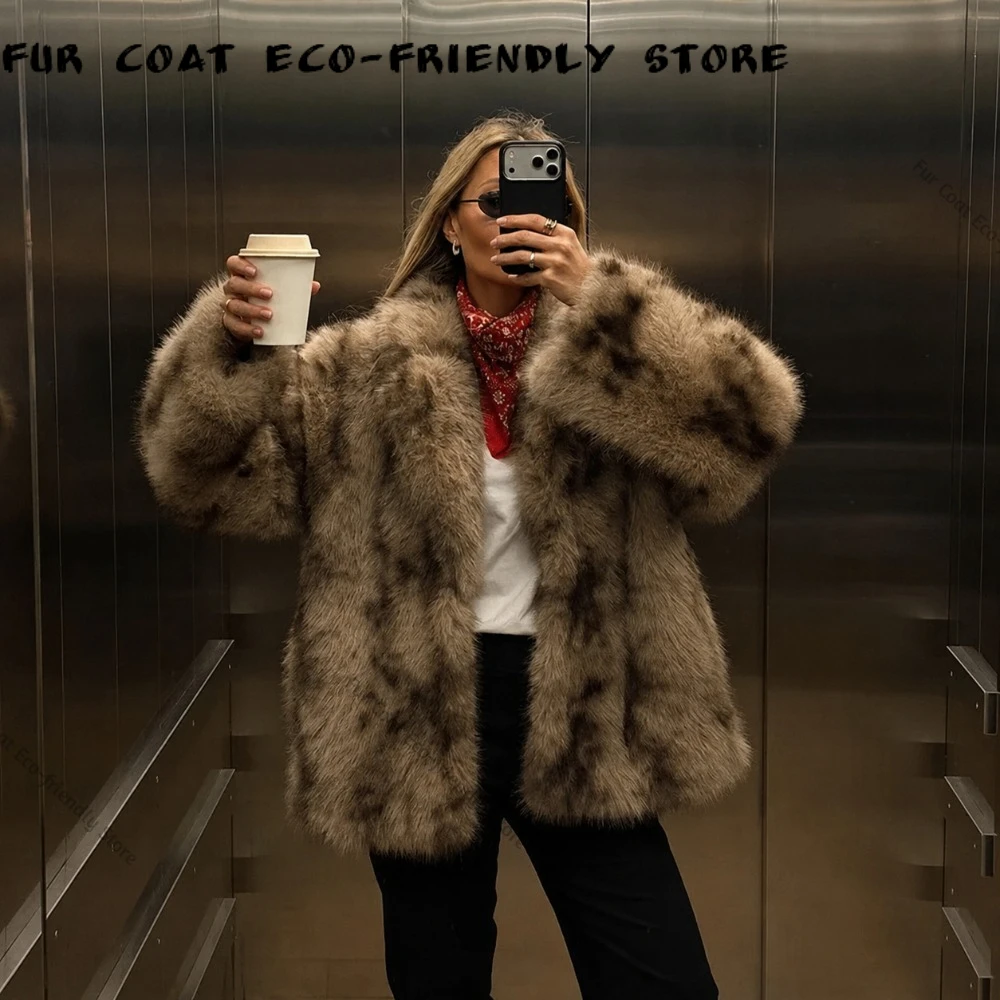 Women's Oversized Fur Coat Classy Soft Faux Fur Lapel Collar Coat Relaxed Fit Waist Length Autumn Winter Warm Everyday Fashion