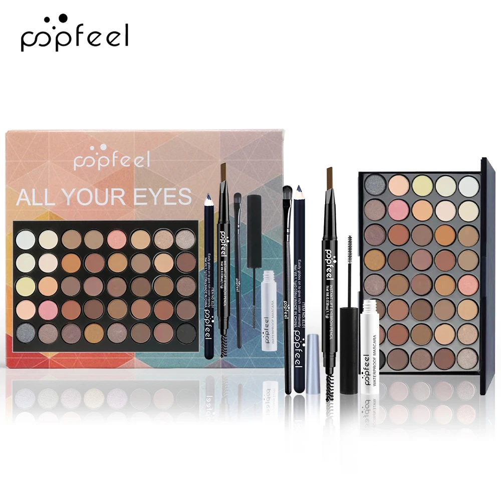 Zestaw do makijażu oczu popfile, paleta cieni do powiek, Eyeliner, tusz do rzęs, ołówek do brwi, pudełko na zestaw akcesoriów do makijażu, prezenty dla kobiet