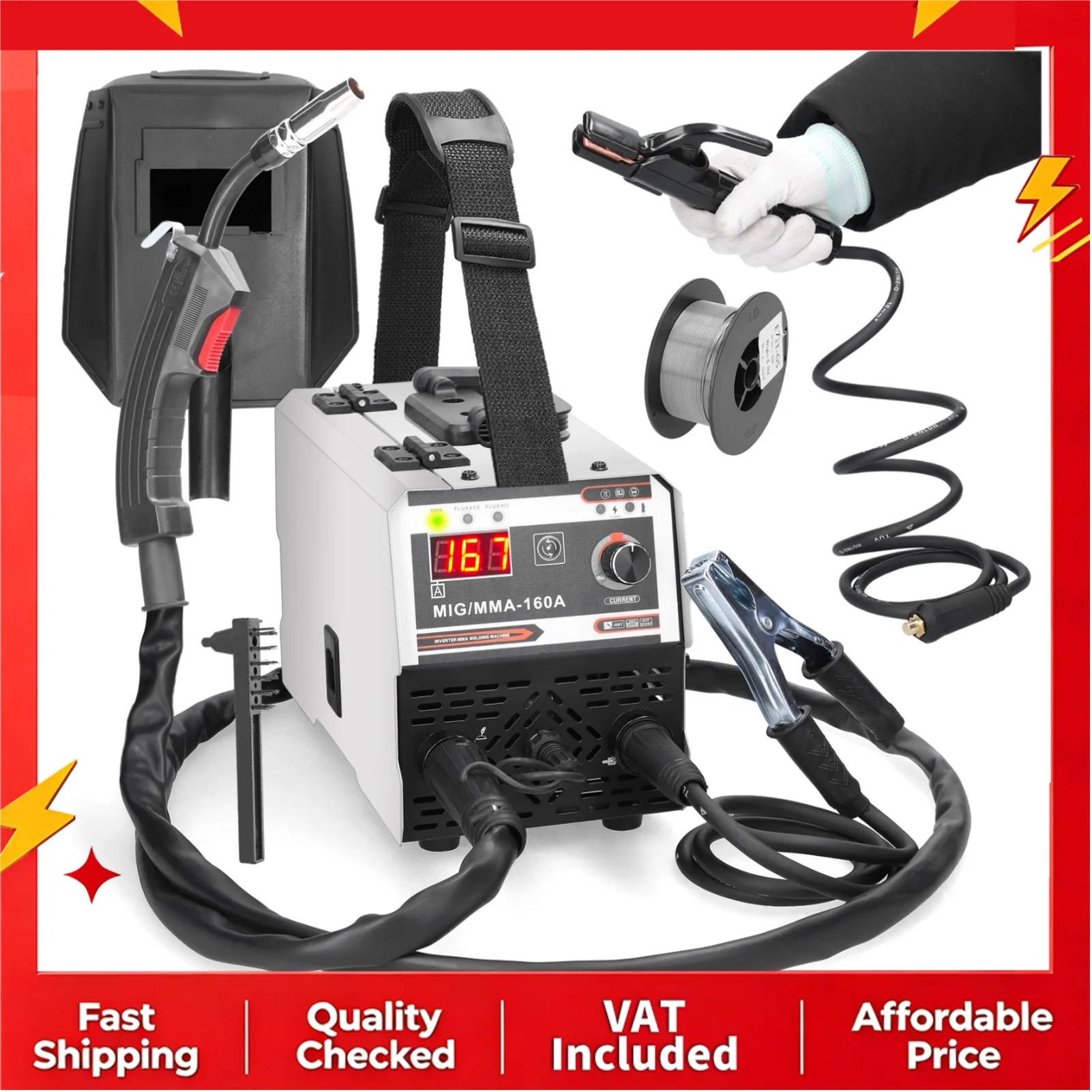 2-in-1 MIG/MMA-Schweißgerät, 220V IGBT DC Inverter Gasloses Schweißgerät mit EU-Stecker, tragbar, 5,73 kg, für Heimwerkstatt und DIY