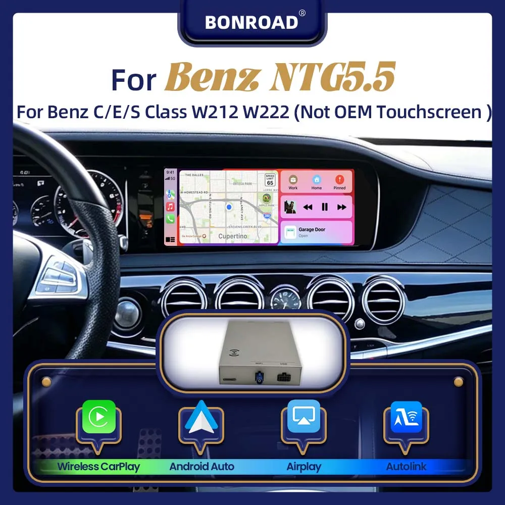 Decoder Wireless Carplay Android Auto BONROAD per Mercedes Benz Classe E C S W212 W222 W206 Sistema NTG 5.5 2016-2020 con Mirror Link AirPlay GPS Navi Modulo Auto