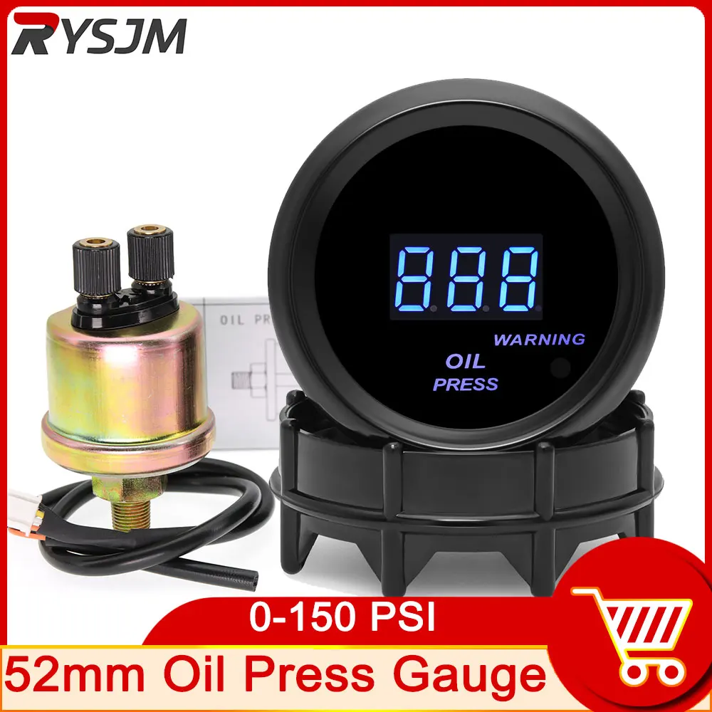 

52mm Oil Pressure Gauge 0-150 psi Car Digital Meter with LED Display 9-35V Vehicle with 1/8NPT Sensor Alarm Function Oil Pressur