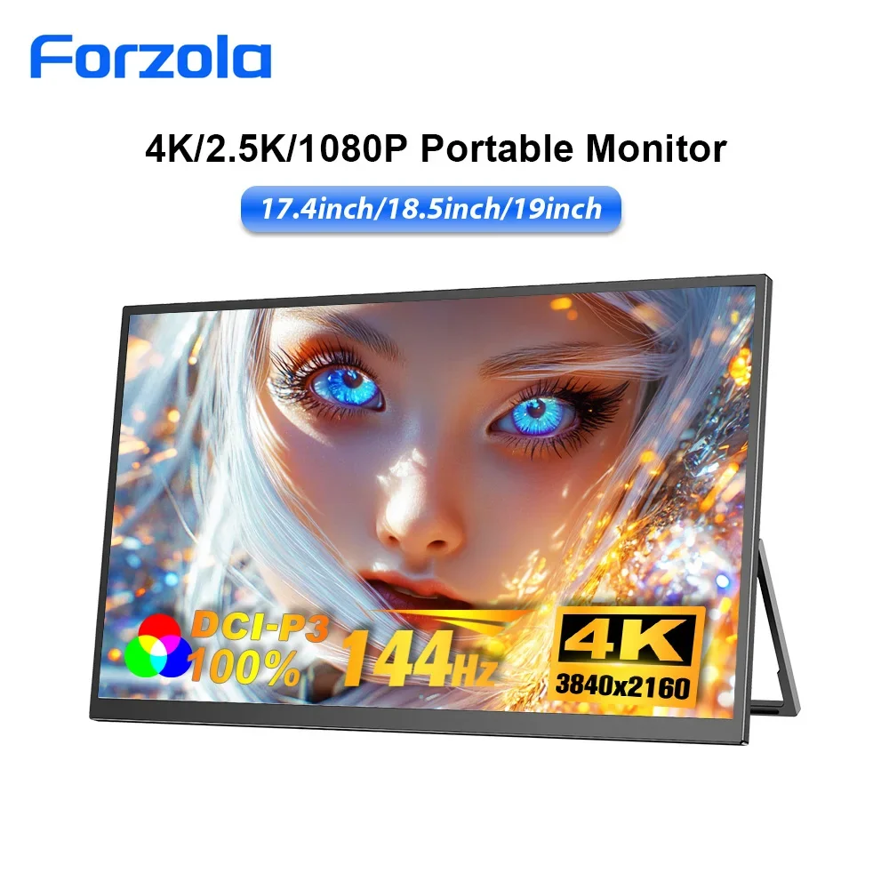 FORZOLA 17.4/18.5/19 Inch 144Hz UHD 4K Portable Monitor 2.5K Gaming Display For Travel Laptop Phone Game Console Steam PS5 PC