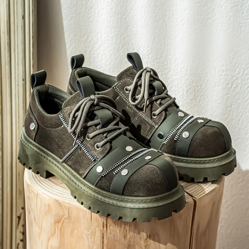 Zapatos Derby de moda británica, zapatos de herramientas con remaches de diseño para hombre, zapatos de cuero informales con plataforma, zapatos de vestir para hombre