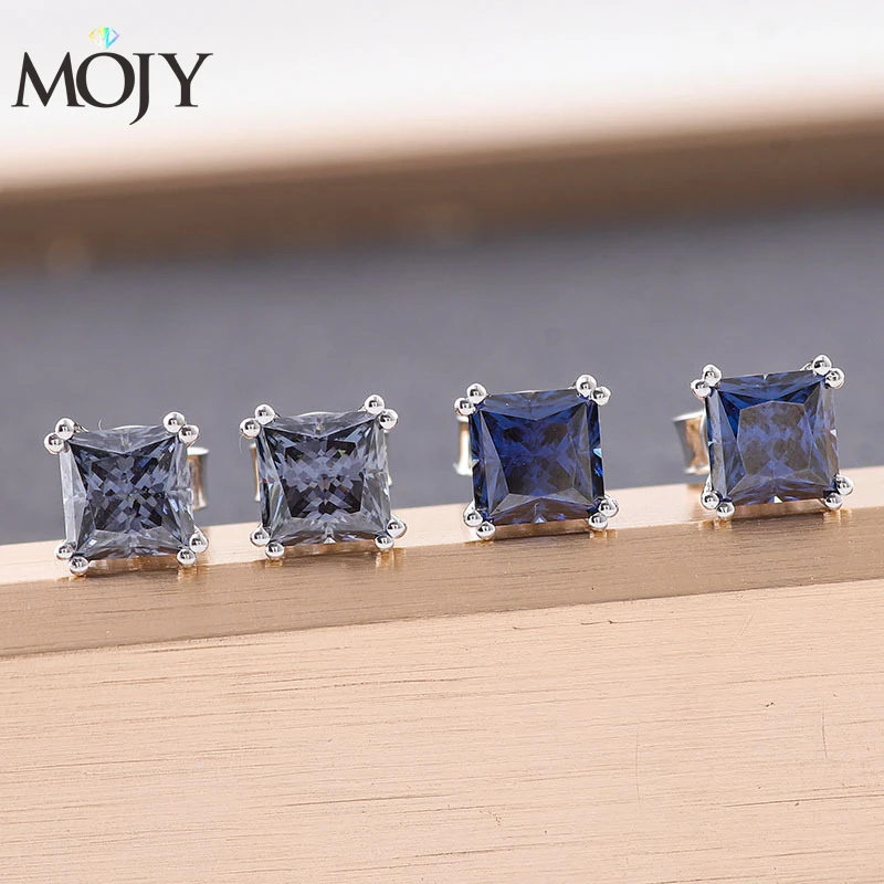 

MOJY 10k/14/18k Gold Princess Cut Blue Grey Moissanite Earrings 2.2ct Stud Earring with GRA Certified High Customised Jewellery