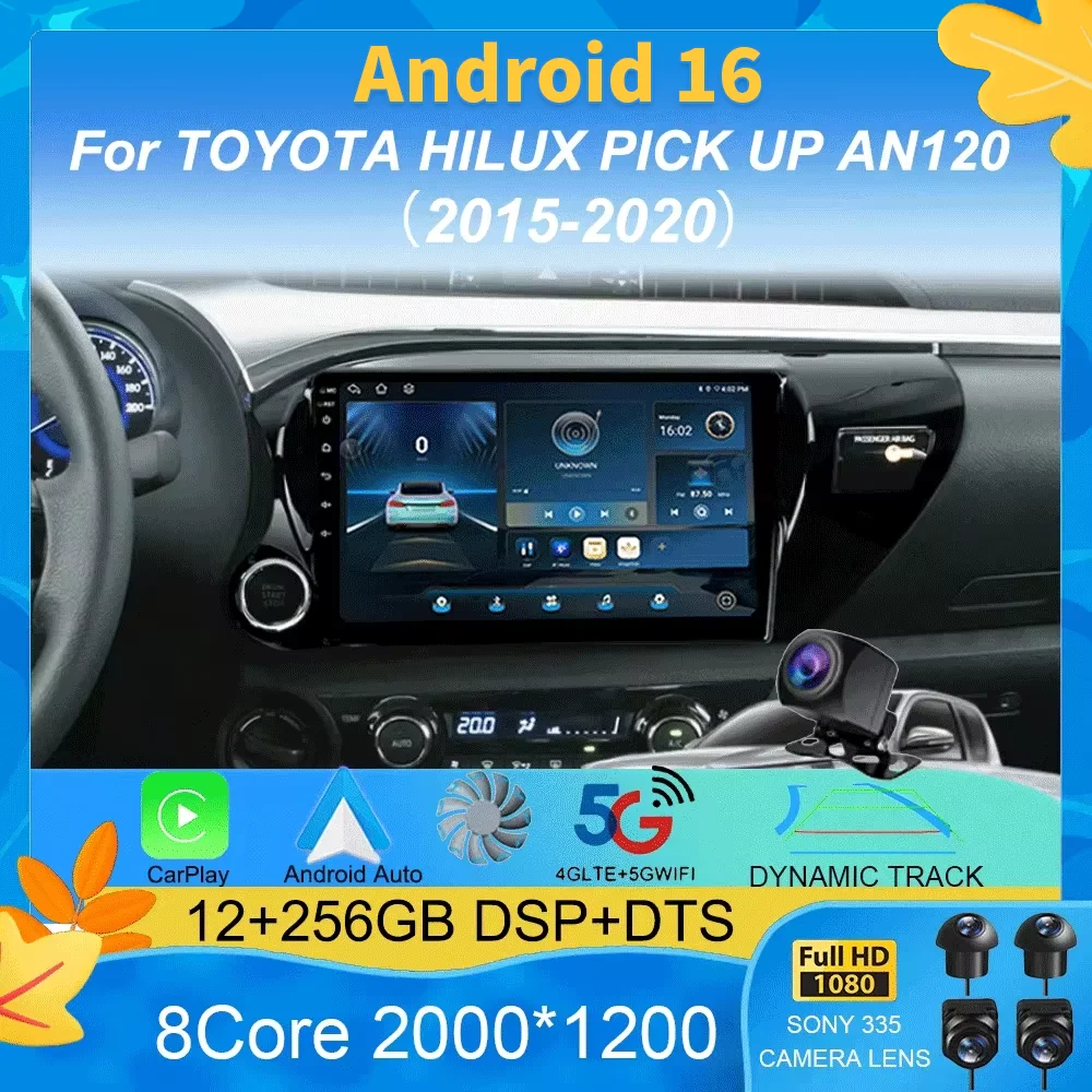 

Car Radio Android 16 For TOYOTA HILUX PICK UP AN120 2015 - 2020 RHD/LHD Multimedia Video Player Receiver 5G DVD Wifi Carplay