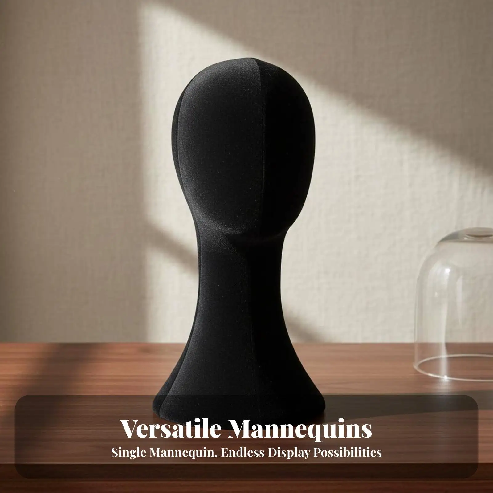 Foam Core Velvet Mannequin Head Bust for Wig Making Hat Scarf Necklace Display Stable Base