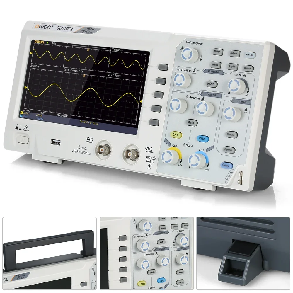 Owon SDS1022 2CH 100MS/s 1GS/s 20MHz Osciloscopio Digital Oscilloscope Oscillometer Digital Storage 7\