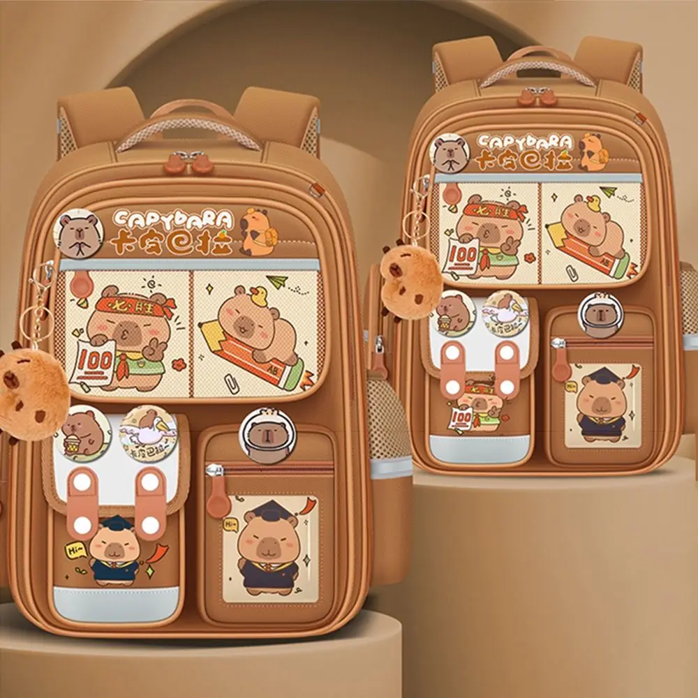 Multi-Compartment Capybara Backpack Waterproof Large Capacity Cartoon Animal School Bag Wide Straps Oxford Cloth
