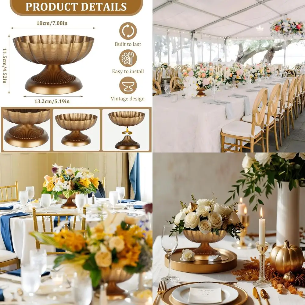 

Set of 10 Small Antique Brass Urn Vases for Centerpiece, Ideal for Flower Arrangements, Weddings, and Home Decor