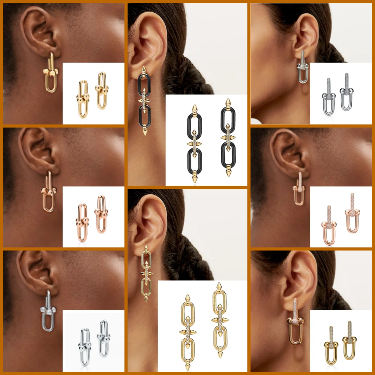 S925 silver classic design TIF earrings HW series with various styles and sizes available Diamond-studded style Glossy style Fas