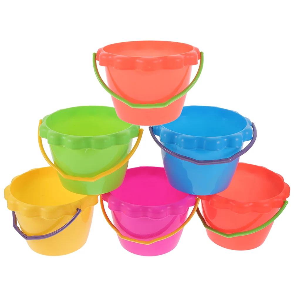 6 Pcs Sand Dig Buckets Beach Toy Water Play Tool Brining Ice with Shovels for Kids Pails Baby