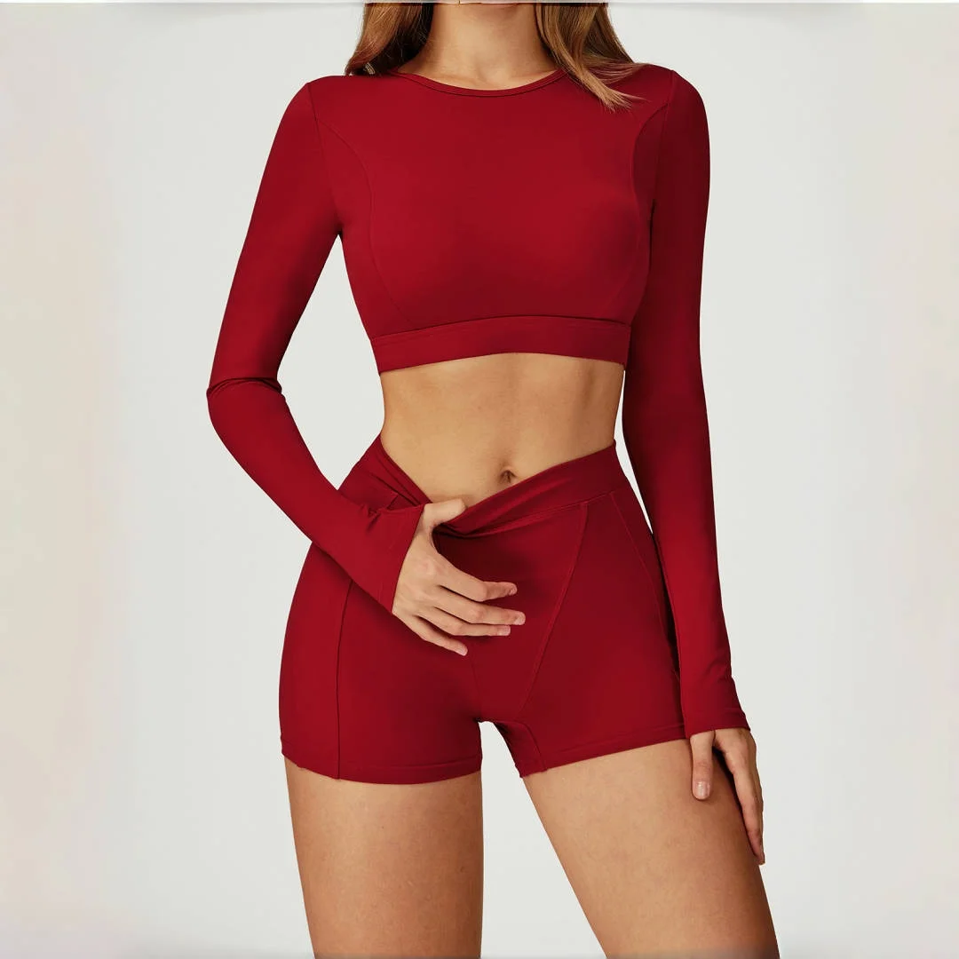 

Комплект для йоги телесного цвета с круглым вырезом, плотный персиковый спортивный противоударный бюстгальтер для бега, одежда для тренировок на открытом воздухе, женская спортивная одежда для спортзала