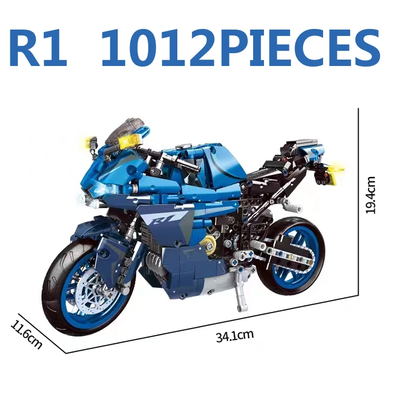 2023new técnico r1 modelo de carro da motocicleta blocos construção tijolos moc cidade corrida moto brinquedos presentes para crianças crianças 1012 pçs