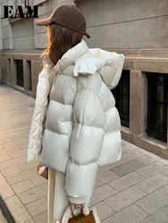 [EAM] Beige Big Size Keep Warm Down Jacket New Hooded Long Sleeve Warm Women Parkas Fashion Tide Autumn Winter 2024 CP3471