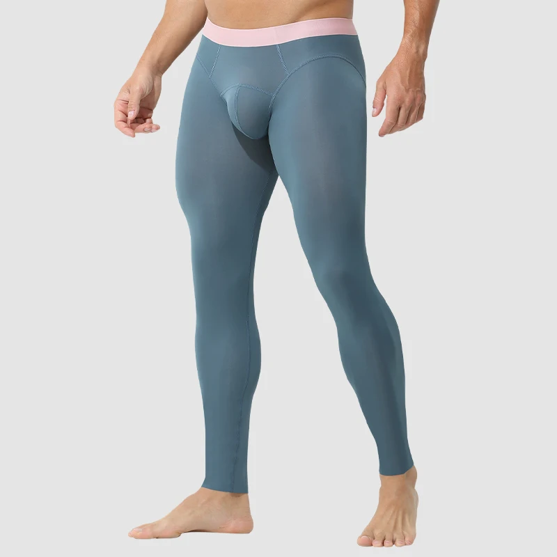 メンズ薄手サーマルレギンス、若い男性向けスリムフィットベースレイヤーパンツ、秋冬用保温パンツ、コットンサーマルパンツ