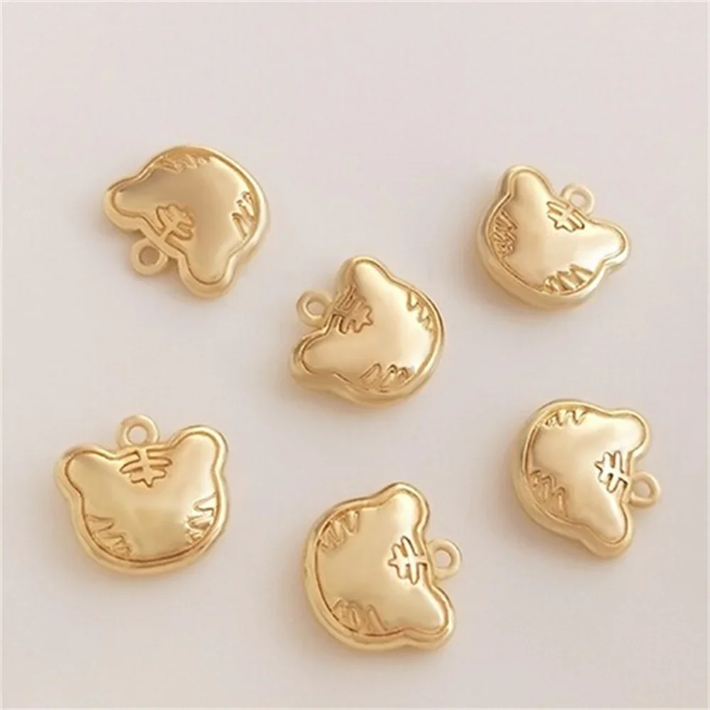 14K Gold Wrapped Cartoon Tiger Head Pendant Zodiac Year Tiger Year Pendant DIY Bracelet Jewelry Pendant Accessories K244