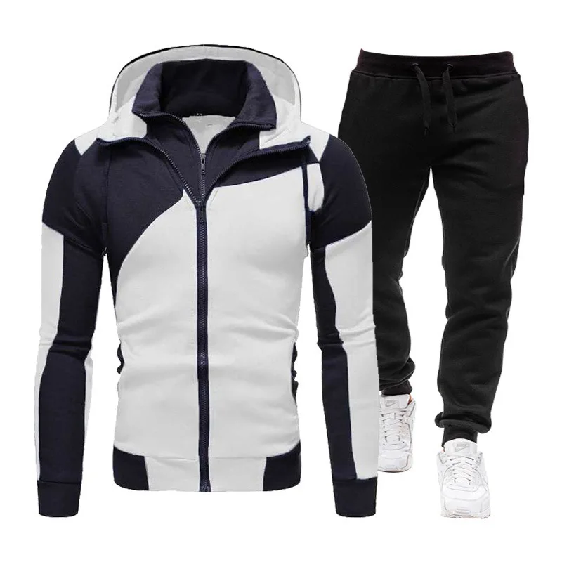 Autumn New Double Zipper Two Pieces Set Men Tracksuit Men Sportswear Male Hoodie Jacket + Pants Youth outdoors casual Sweat suit