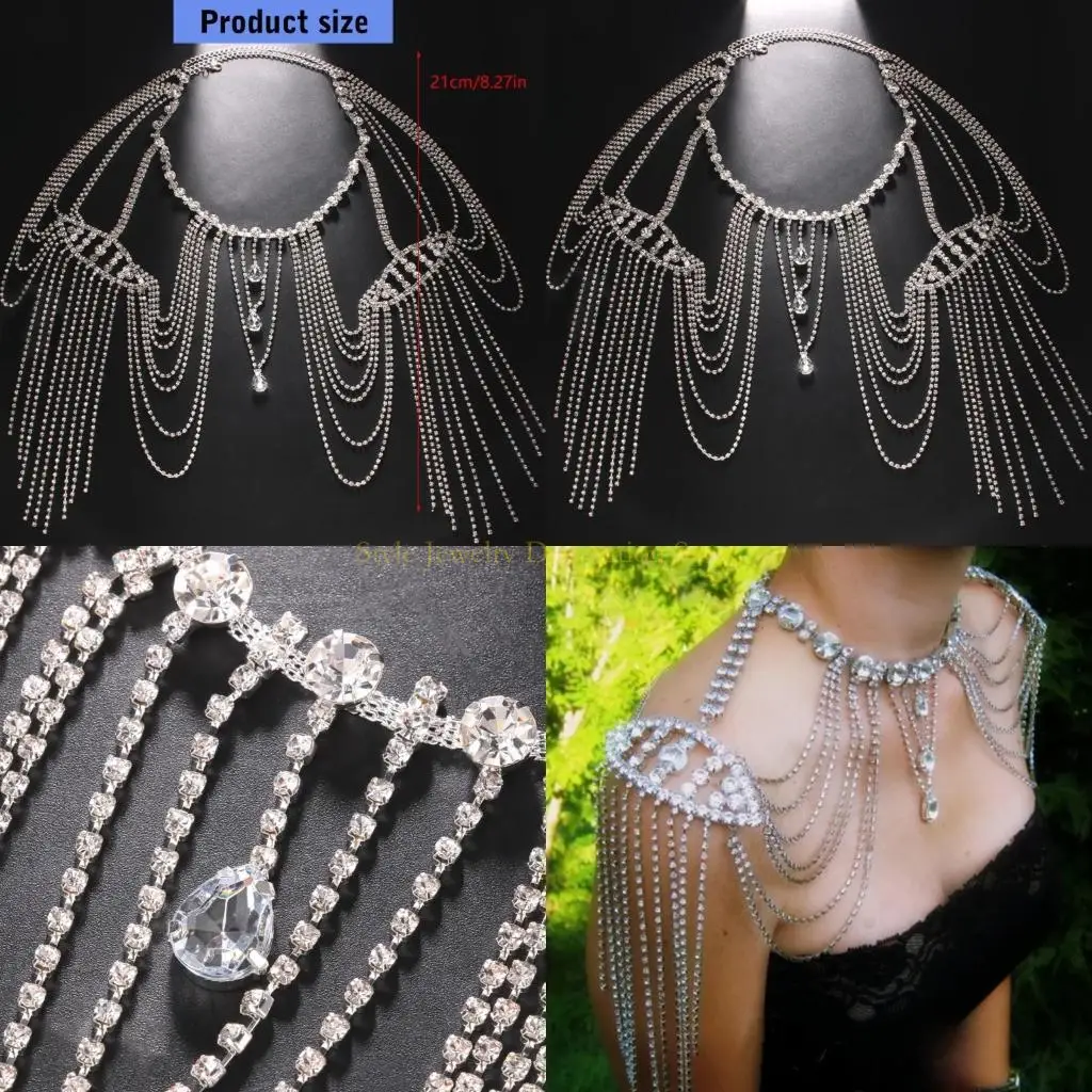 

D46E Crystal Tassels Shoulder Chain Necklace Multilayered Body Jewelry for Women