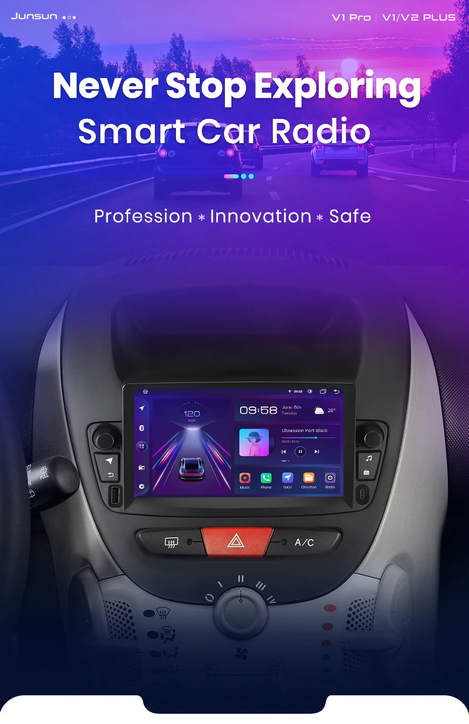 Junsun Android 15 Autoradio für Peugeot 107, Citroen C1, Toyota Aygo 2005, intelligentes Fahrzeugsystem, Apple CarPlay, GPS-Bildschirm. – Detail 1