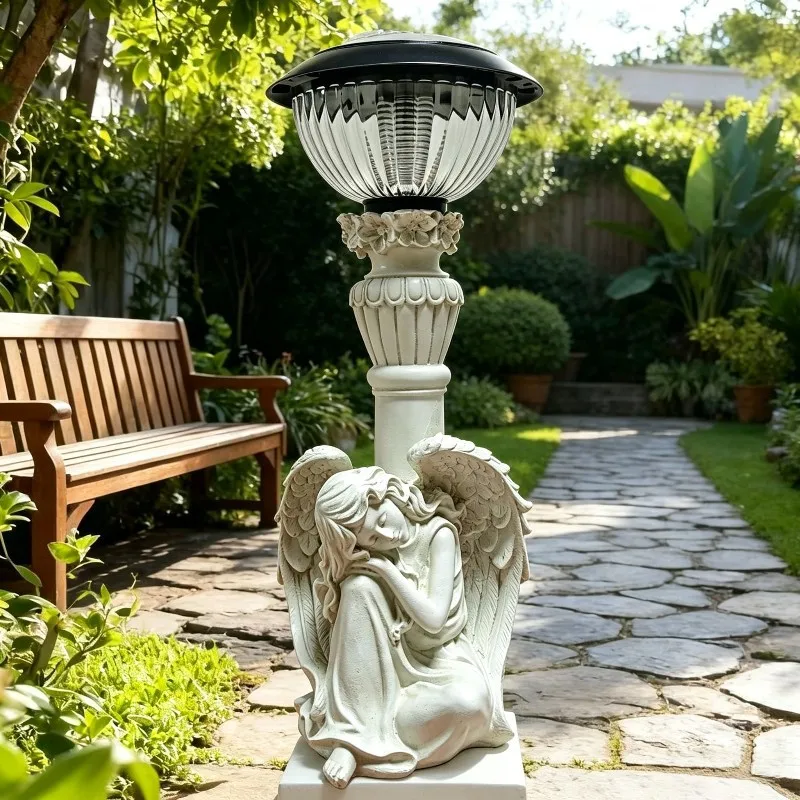 Nordic Resin Solar Angel Girl Sculpture Ornaments Outdoor Courtyard Flower Fairy Micro Landscape Statue Crafts Garden Decoration