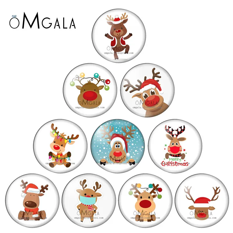 Fashion Cute Christmas Deer Paintings 10/12/14/16/18/20/25/30mm Round photo glass cabochon demo flat back Making finding