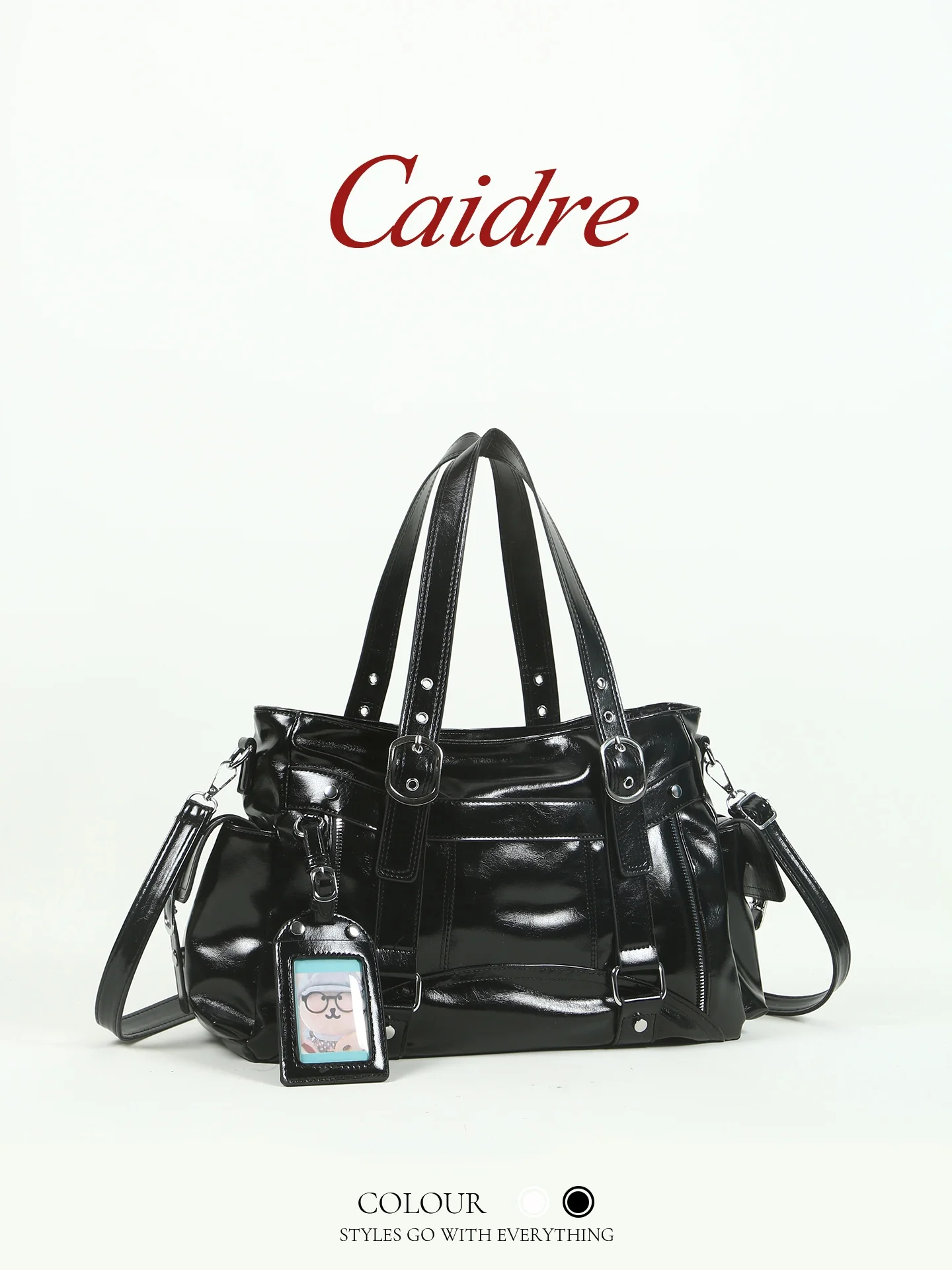 

Caidre Retro Large Capacity Tote Bag Women's Commuter Handbag Single Shoulder Crossbody Bag Soft PU Leather Pure Color