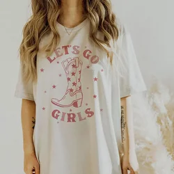New Arrival Summer Short Sleeve Cotton Loose Casual Shirts Let's Go Girls Retro Style Western Graphic Tees Feminise Tops T Shirt
