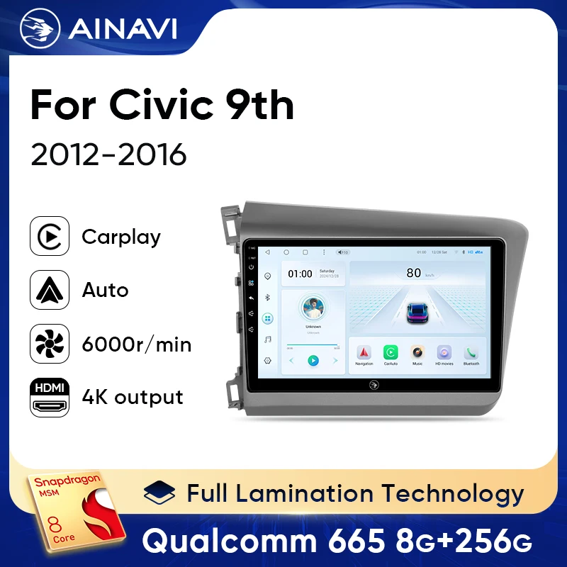 

Автомагнитола Ainavi на Android 2012, мультимедийный видеоплеер 2DIN для Honda Civic 9 2016-, навигация GPS, Android, автоплеер 2DIN