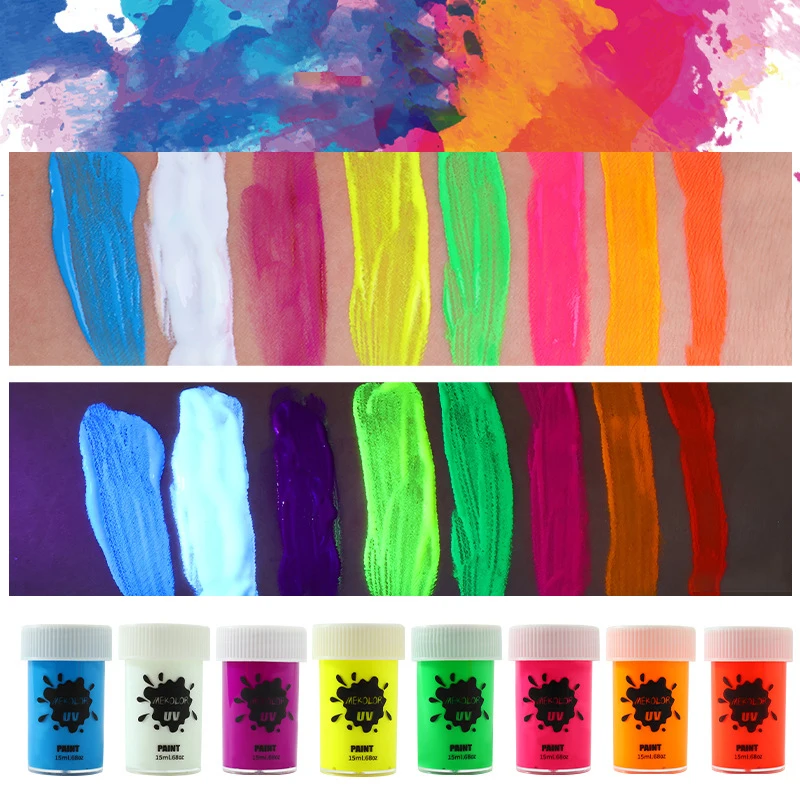Fluorescent Face Paint for UV Light,Bright Neon Glow Party Makeup, Water Based Face Body Painting forHalloween & Festivals