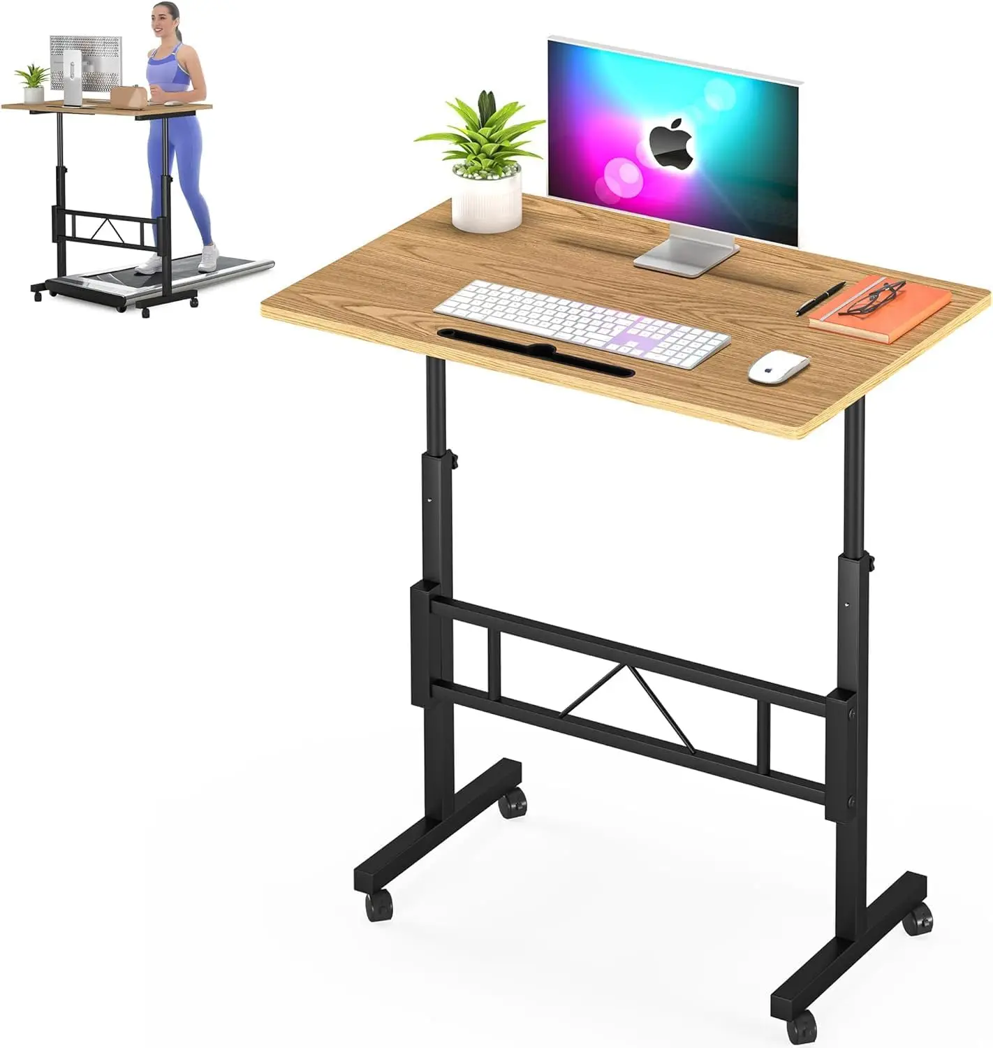 

Small Standing Desk Adjustable Height For Sitting And Standing, Portable Laptop Table For Walking Pad,Oak