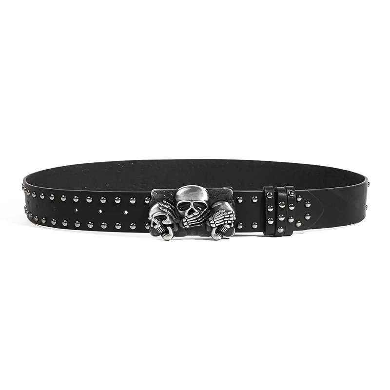 Designer Punk Belts For Women High Quality Luxury Brand Skull Rivet Unisex Waist Men Waistband Goth Belt For Jeans