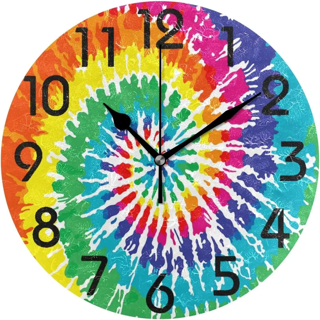 Colors Abstract Swirl Design Tie Dye Pattern Round Wall Clock Decorative, 9.5 Inch Battery Operated Quartz Analog Quiet D