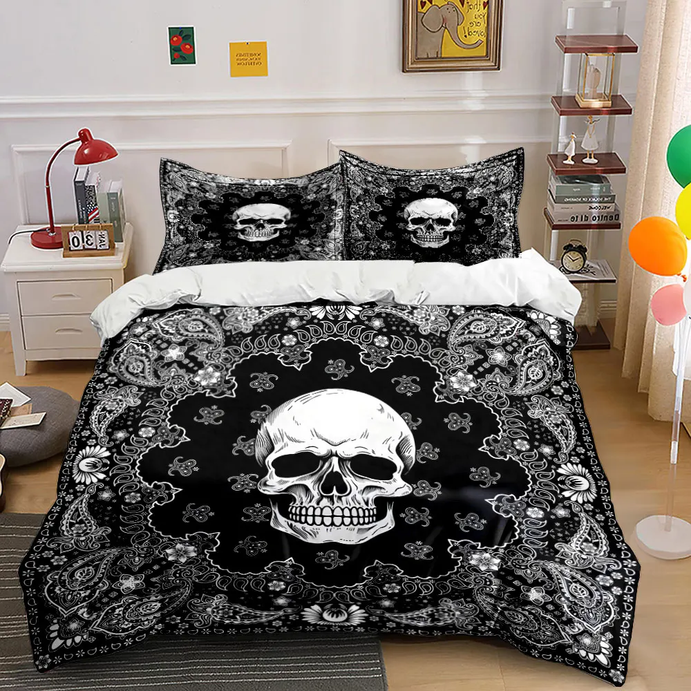 

Skull with Paisley Pattern Decorations Printed Duvet Cover Set 1 Duvet Cover+2 Pillowcase Multi Size Bedroom Bedding Decor