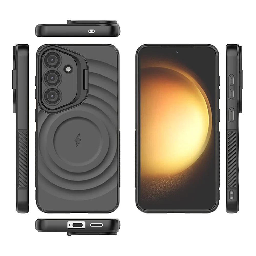 Invisible Lens Stand For Magsafe Magnetic Phone Case for Samsung S25 Ultra Edge S25 Plus Round Water Ripple Soft Silicone Cover