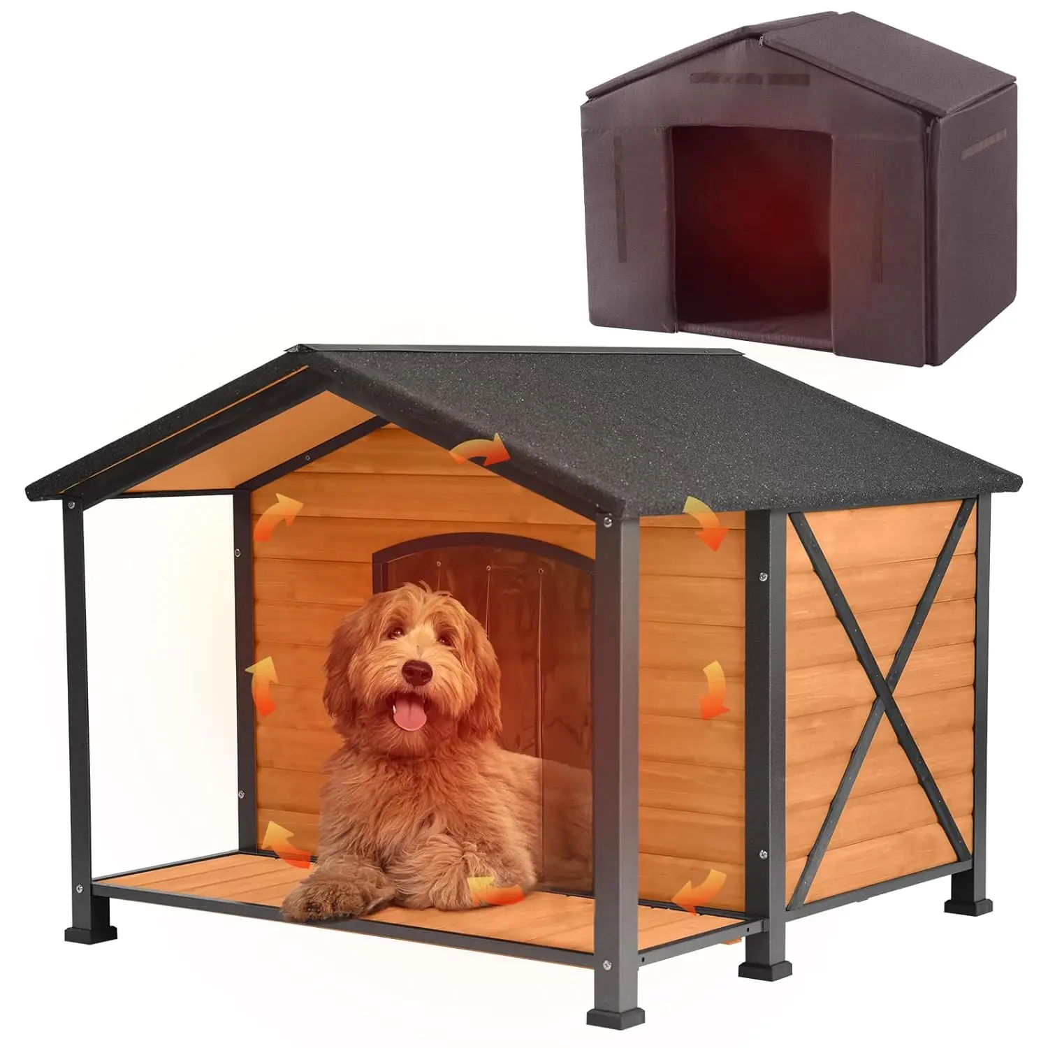 

Extra Large Dog House Outdoor & Indoor, Insulated Liner Dog Kennel Weatherproof for Winter, 6 Sides All-Round Foam.