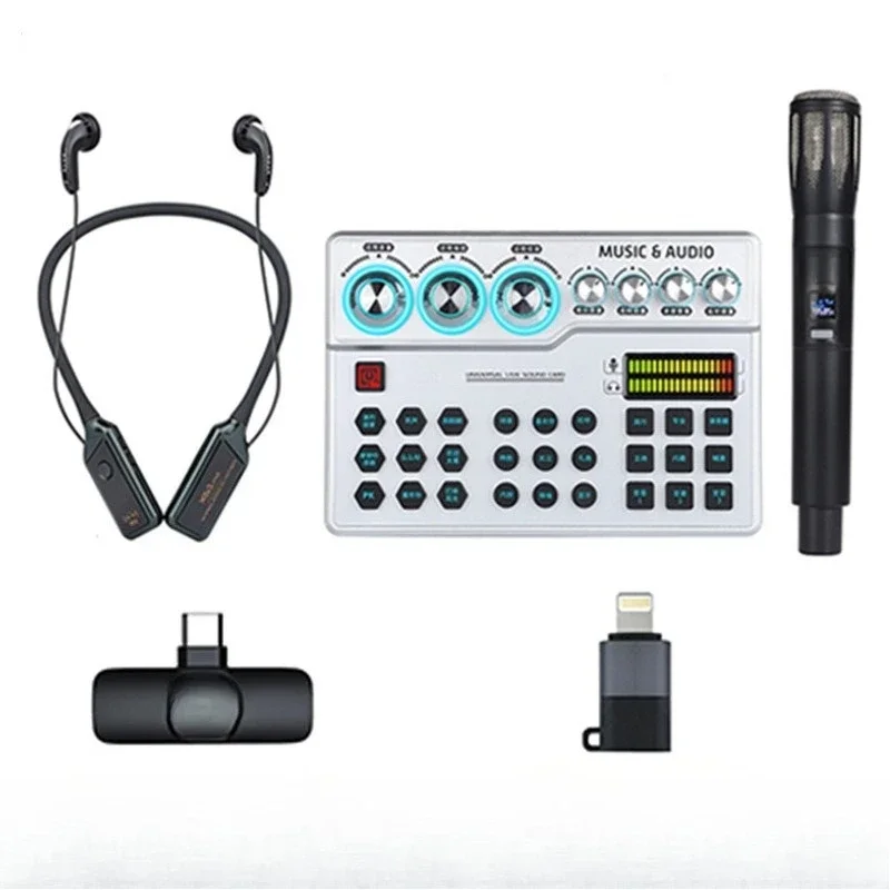 

Full wireless sound card set, wireless headphones and microphone, strong wind and interference resistance for karaoke