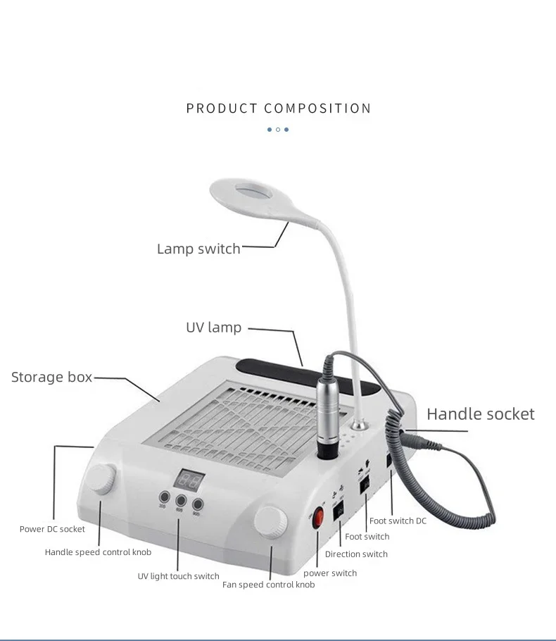 High Quality 6 in 1 Multifunctional Manicure Machine Nail Lamp Hand Pillow Drill Dust Collector UV/LED Light 108w High Power