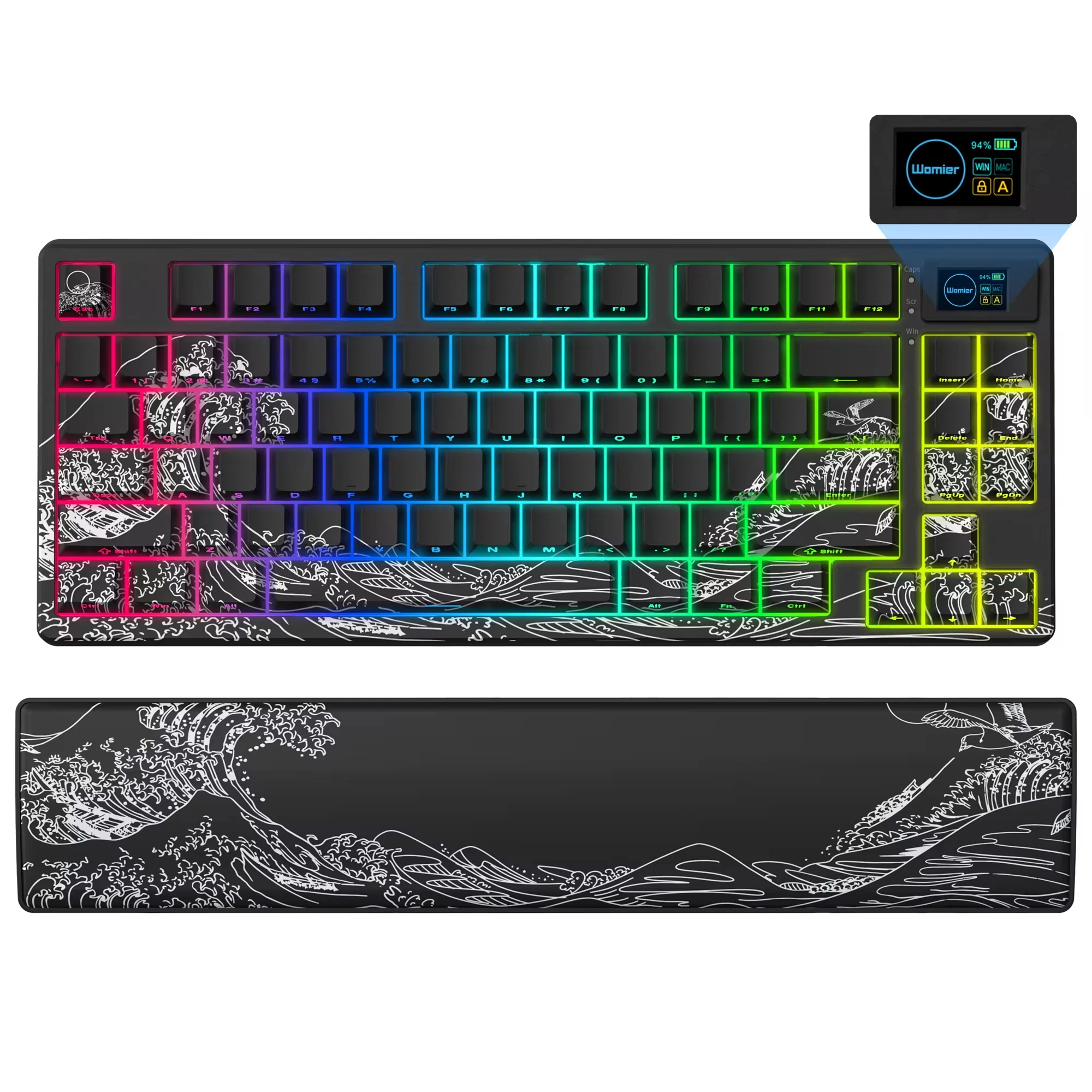 pro teclado mecanico sem fio para jogos preto mar de coral display oled 3 mode hot swap gasket rgb apto para win mac sk80 01