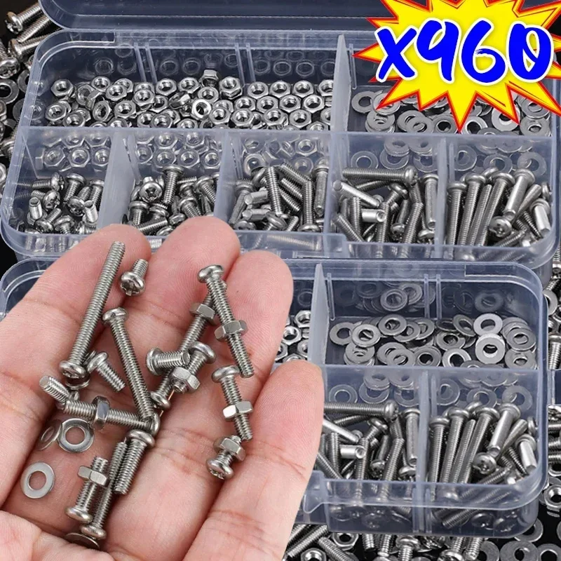 M3 Screw Nut Sets Stainless Steel Hexagon Hex Socket Screws Nuts Set Round Flat Cap Head Bolt Assortment Kits Hardware Wholesale