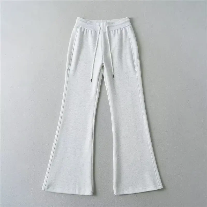 Pantalones Deportivos Casuales de Cintura Alta con Cordón, Ajuste Holgado, Estilo Acampanado, Pantalones Largos de Moda Premium para Mujer, Pantalones de Pierna Ancha