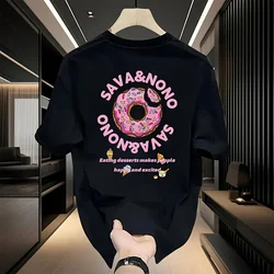 Men's Summer Loose Size 100% Cotton Rose Print Casual Slim Fit Round Neck Short Sleeve T-shirt Top