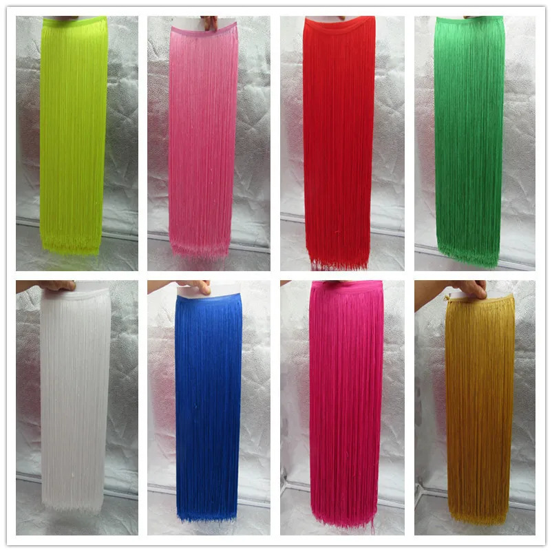 YY-tesco 1 Yards 100CM Long Lace Fringe Trim Polyester Tassel Fringe Trimming Latin Dress Stage Clothes Accessories Lace Ribbon