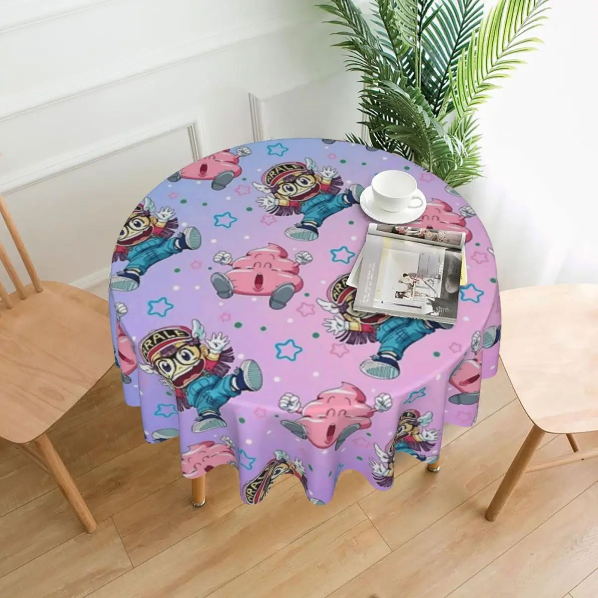 

Arale And Poop Dr Slump Waterproof Round Tablecloth Oilproof Table Cloth for Kitchen Events Dining Table Cover 60 inch