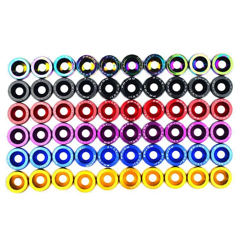 10pcs/set Car Modified Hex Fasteners Fender Washer Bumper Engine Concave Screws Aluminum Fender Washers and M6 Bolt