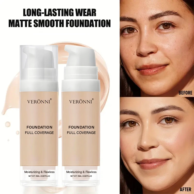 6-Color Foundation 15ml – Lightweight Buildable Coverage, Natural Matte Finish, Long-Lasting, Suitable for All Skin Tone