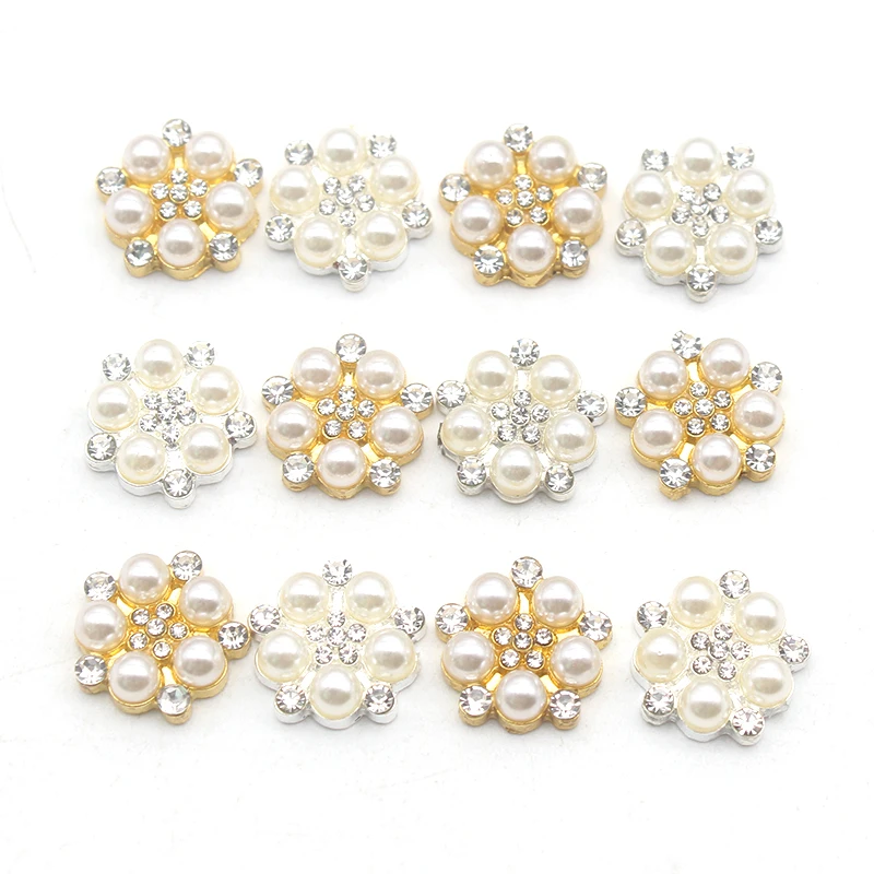 Fashion 16mm Alloy Pearl Rhinestone Button Flower Heart Ornament DIY Clothing Hair Accessories Jewelry Creative Clothing Bow Acc