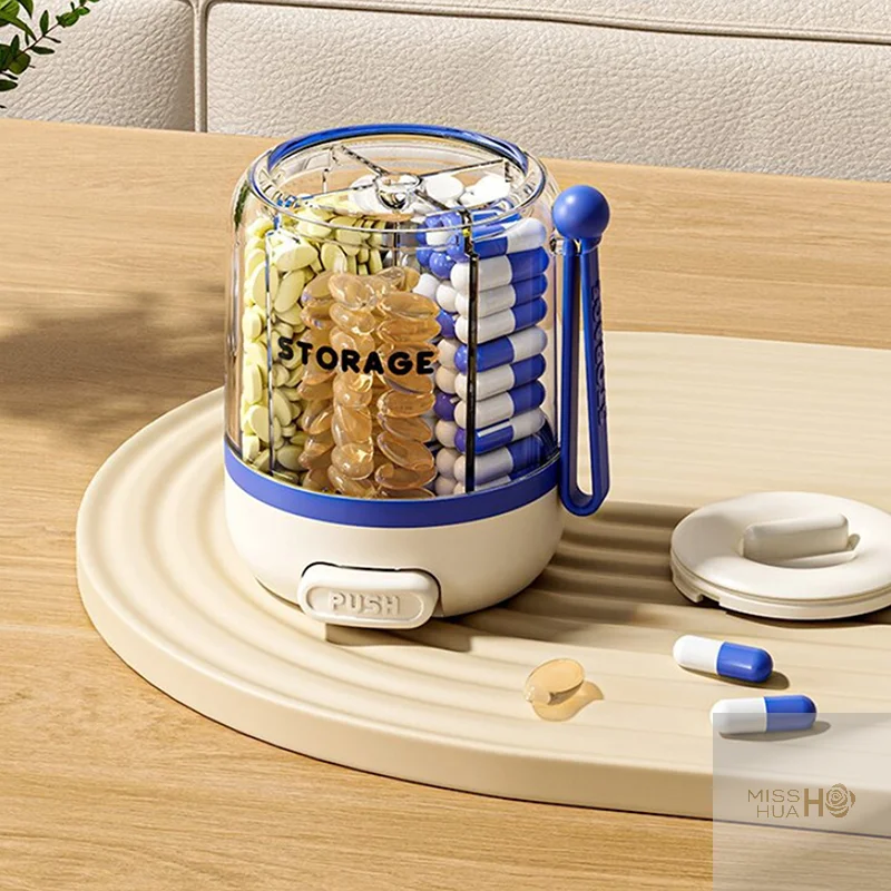 YY صندوق حبوب مستدير 4-مقصورة علبة حبوب منع الحمل توزيع المخدرات صندوق دواء يومي صغير محمول منظم حافظة تخزين اللوحي